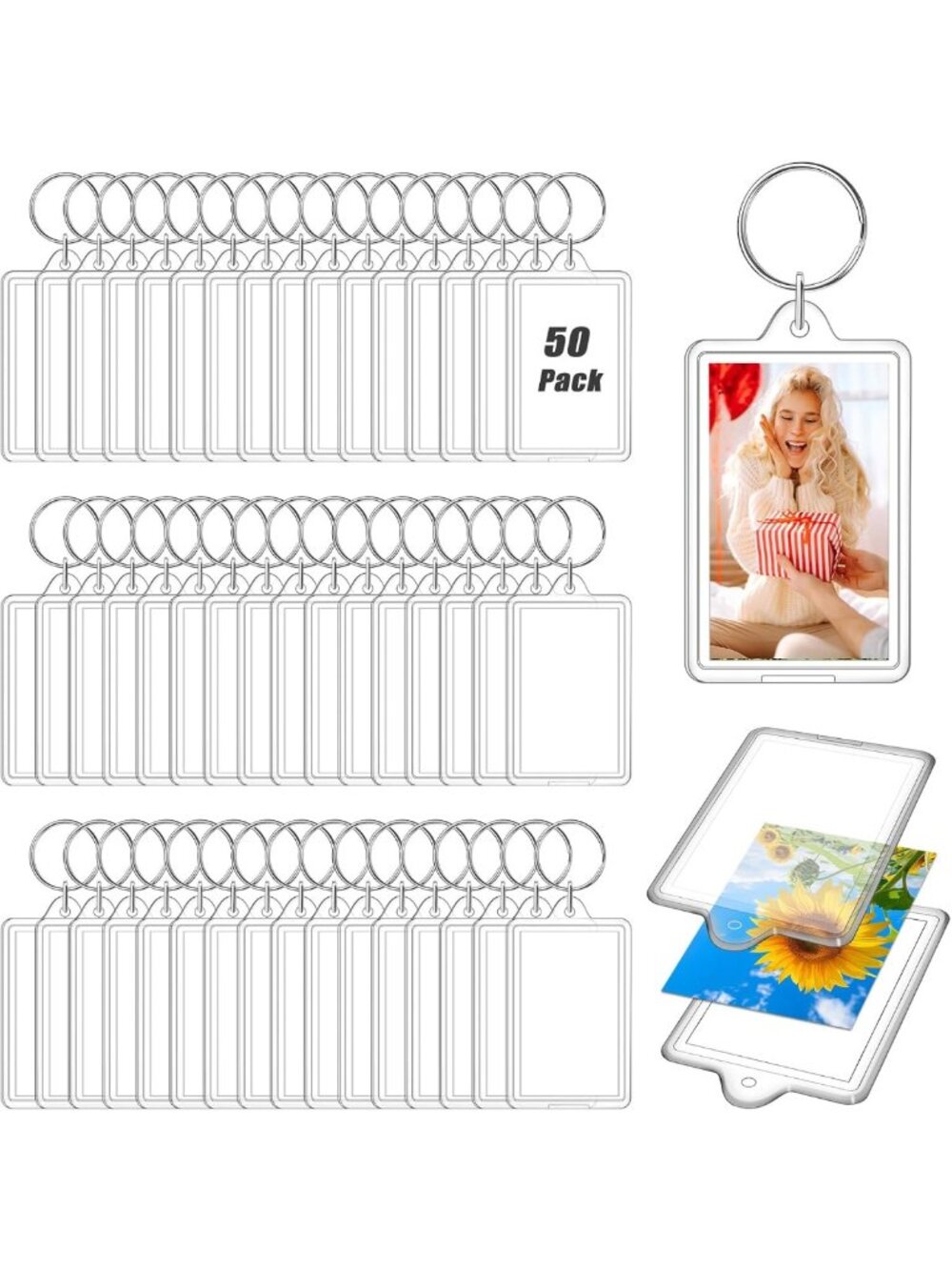 50 Pcs Mini Photo Keychains - DIY Acrylic Picture Holders for Gifts & Favors